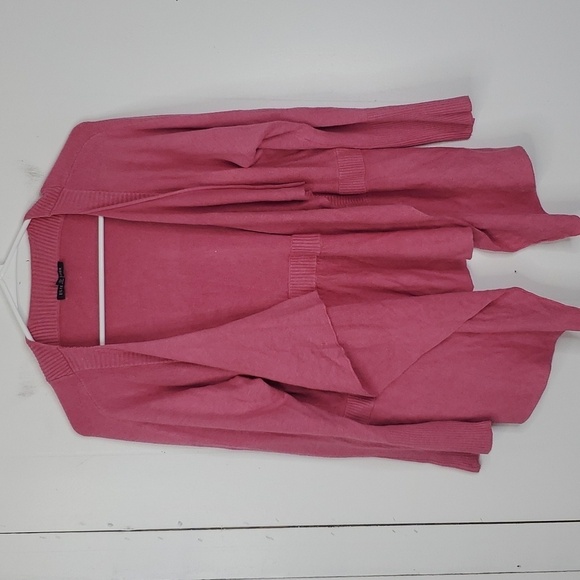 Eileen Fisher Waterfall Cardigan Long Sleeve Pink Career Barbie Womens Large - Picture 1 of 11